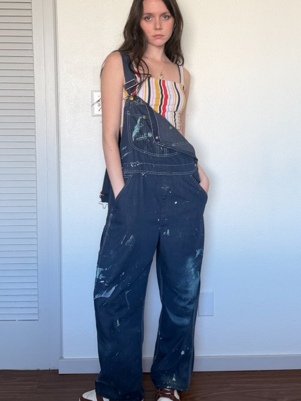 70s Sears Overalls (L) large blue vintage mens distressed paint dungarees retro